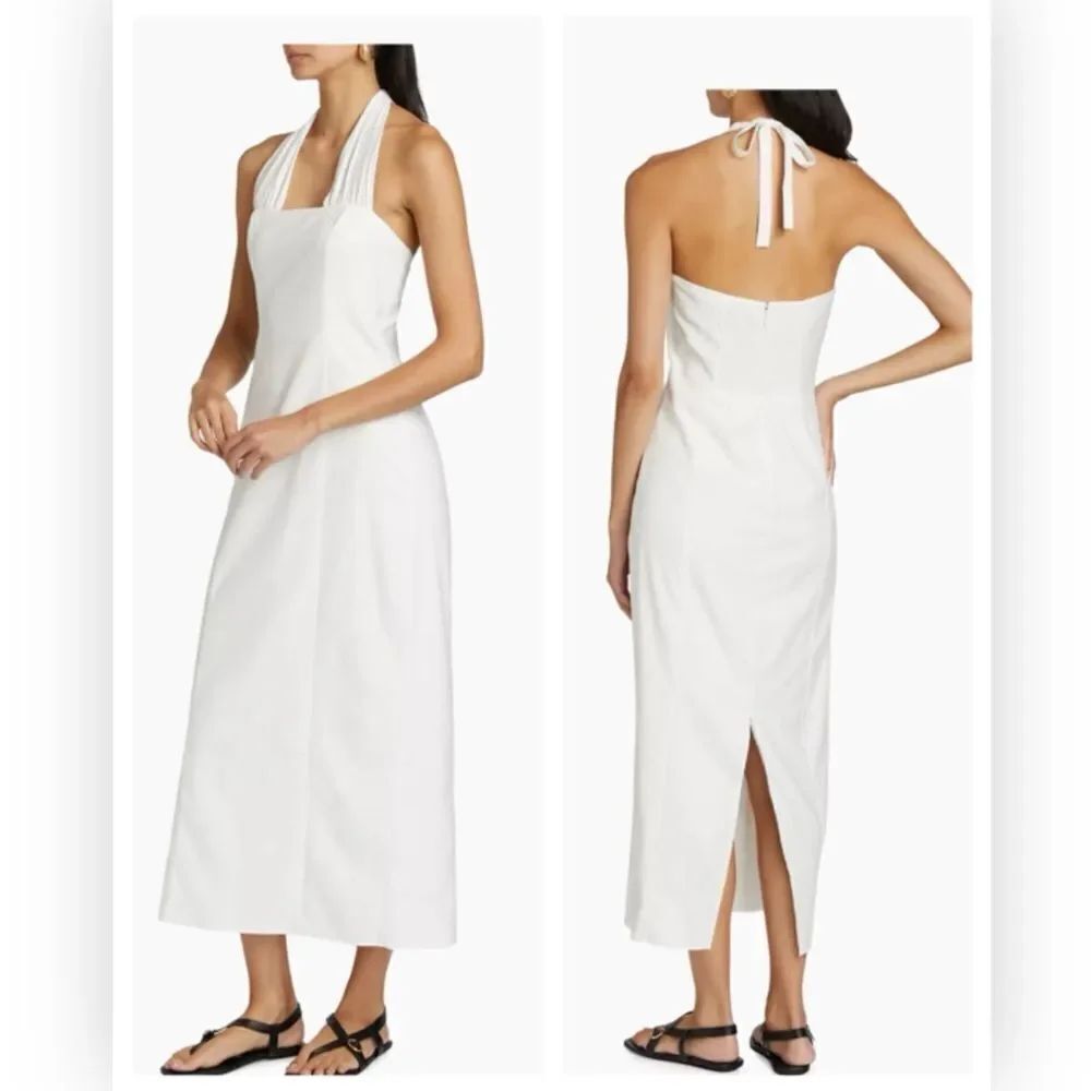 Reformation Bessi Cotton Halter Midi Dress Horizon White NWT $248